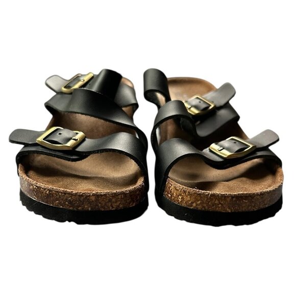 WALKING ON A CLOUD Black Strap Open Toe Cork Like Wedge Sandals US 6 - Picture 3 of 4